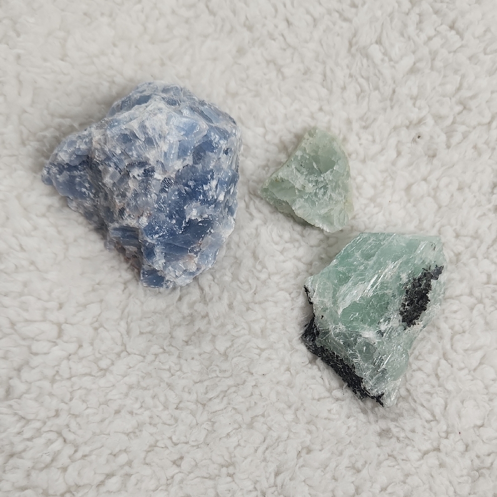 Blue Green Raw Crystal Set Calcite